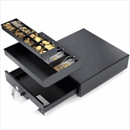 Afbeelding van ACROPAQ AC335PBK - Compacte metalen kassalade 33cm Eenvoudige opening per drukknop Zwart