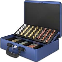 Image de ACROPAQ TS358B - Premium Grand Coffret caisse à monnaie 358x273x110mm Monnayeur Bleu